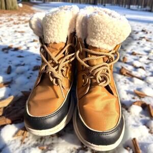 Wmn's Size 9  SOREL Explorer Carnival Tan Brown Insulated Nylon Waterproof Boots